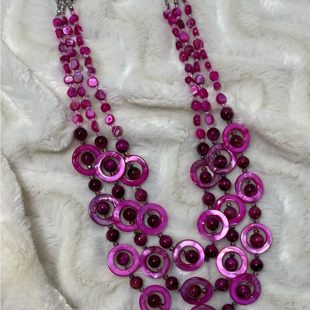 Everlasting by Katie Rooke 3 strand purple pink statement necklace - Picture 3 of 3